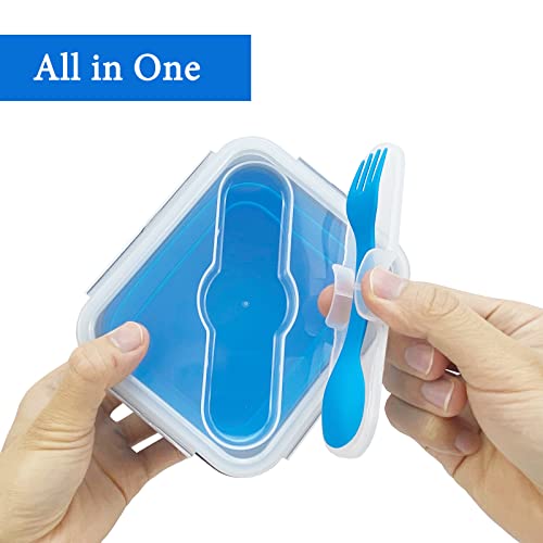 Small Silicone Collapsible Snacks Container with lid and 2 in 1 Spoon & Fork