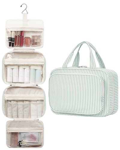 Striped Travel Toiletry Bag for Women Large Hanging Makeup Bag Organizer Toiletries Bag for Full Size Essentials Accessories Cosmetics