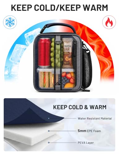 Expandable Small Lunch Box for Men Women Kids to Work School Navy