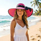 Womens Bowknot Straw Hat Foldable Beach Sun Hat Roll up UPF 50+