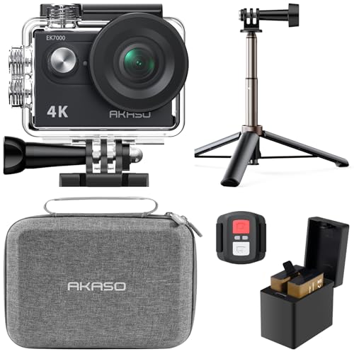 EK7000 4K30fps Action Camera with Mini Selfie Stick Tripod and Carrying Case Bundle EIS 131ft Waterproof Camera 4X Zoom Remote Control 20 MP Underwater Camera