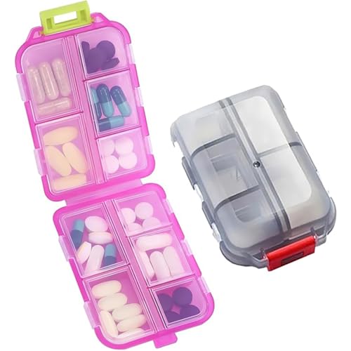 Small Pill Case Travel Pill Box Cute Pill Organizer for Purse Portable Daily Medicine Organizer 10 Compartment Pill Holder for Vitamins (2 Count)