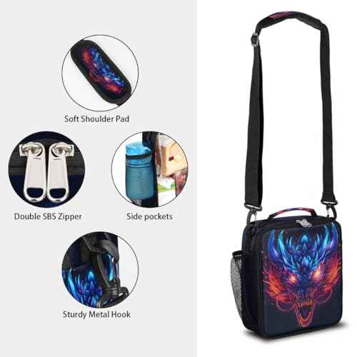 Animal Dragon Kids Lunch Box for Girls Boys Reusable Insulated Lunch Bag for Kids Toddler Thermal Cooler Spacious Lunchbox with Shoulder Strap Lunchbag for School Work Picnic (print 13)