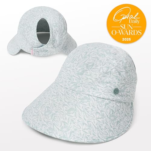 Womens Sunblocker UPF 50 Wide Brim Ponytail Sun Hat
