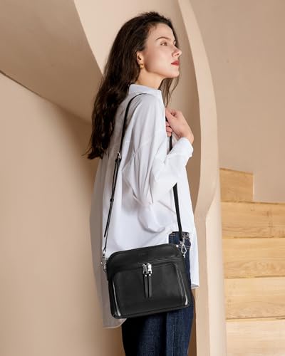 Black Genuine Leather Crossbody Bags for Women Travel Wallet Purse