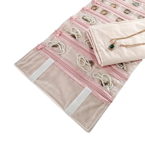 Travel Jewelry Roll Bag Portable Organizer Pouch With Grids&PVC Cover Storage Bags for Necklace