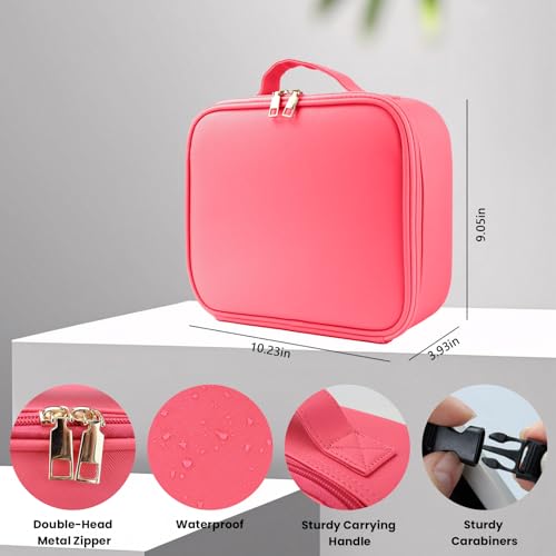 Travel Makeup Bag with LED Mirror and Light Makeup Travel Bag Organizer Portable Cosmetic Brush Organizer Bag with Adjustable Dividers for Cosmetics Makeup Brushes Toiletry