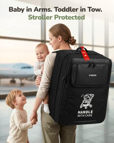 Padded Stroller Bag for Airplane with PU Leather Pocket Design