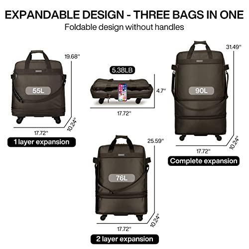 Suitcases with Wheels Expandable Foldable Luggage Bag Suitcase Collapsible Rolling Travel Bag Duffel Bag for Men Women Lightweight Suitcases without Telescoping Handle
