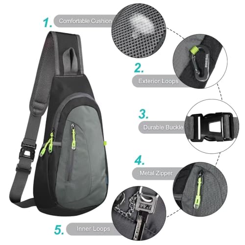 Small Sling Bag Lightweight Crossbody Bag for Women Men Hiking Backpack Travel Shoulder Bag Chest Daypack for Gym Work Outdoor Sports Black Dark Grey