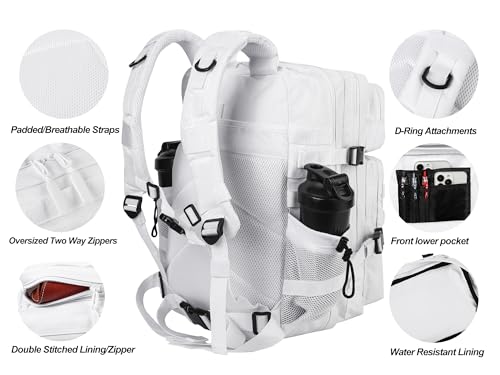 Military Tactical Backpack for Men and Women 45L Army 3 Days Assault Pack Bag Large Rucksack with Molle System White