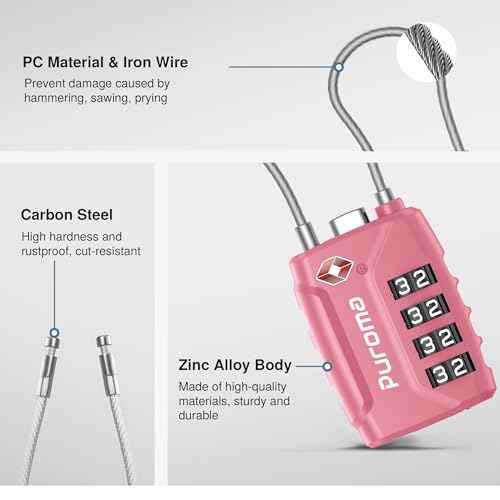 2 Pack TSA Approved Luggage Locks 4 Digit Code Cable Lock Pink Rose (2 Count)