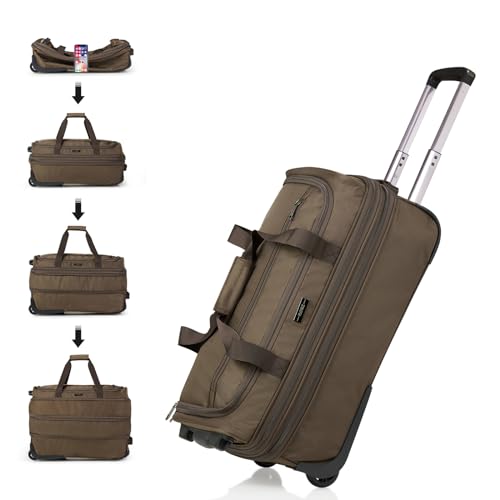 Expandable Carry On Luggage Suitcases with Wheels Foldable Duffle Bag for Travel Carry On suitcase Weekend Bag for Women Men（Coffee）