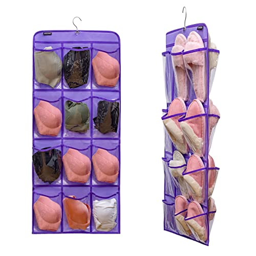 Dual Sided Hanging Shoe Organizer for Closet with Rotating Hanger Hanging Shoe Rack Holder with 24 Large Pockets