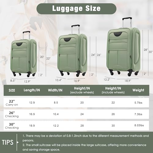 Softside Luggage Set Softshell Lightweight 3 Piece Spinner Suitcase (3 Count)