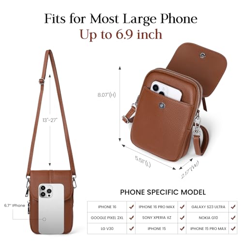 Brown Genuine Leather Small Crossbody Bags for Women Cell Phone Purse