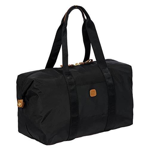 Bric’s X-Bag/X-Travel 2.0 Overnight Weekender Duffel, Water-Resistant Folding Carry-On with Leather Trim, Removable Shoulder Strap and Pass-Through Sleeve - Mini Bag Included – 18 Inch, Black