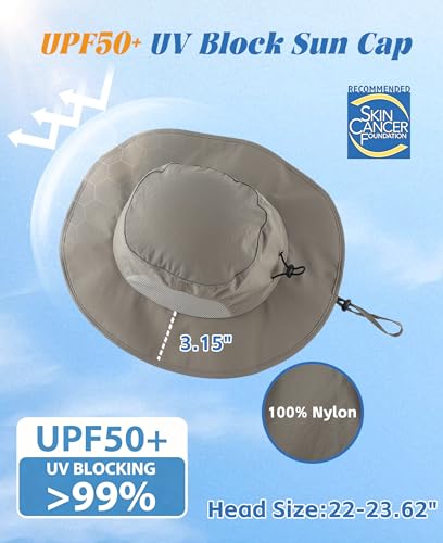 UPF50+ Mens Sun Hat Wide Brim Fishing Hat Sun Protection Cap for Men Women Portable Airy Mesh Beach Bucket Hat Cool Grey