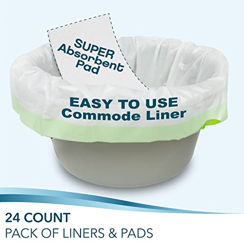 Combo Pack of 24 Commode Waste Bags and 24 Absorbent Pads (48 Count)