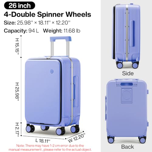 Large Checked Luggage with Cup Phone Holder and Charger Hard Shell Suitcases with Spinner Wheels