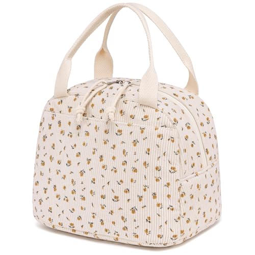 Lunch Bag for Women Men Cute Corduroy Lunch Tote Bags Reusable Insulated Lunch Box Large Capacity Reusable Insulated Cooler for Work Picnic or Travel
