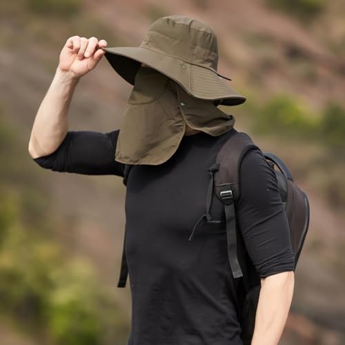 Sun Hats for Men Women Fishing Hat UPF 50+ Breathable Wide Brim Summer UV Protection Hat with Face Cover & Neck Flap