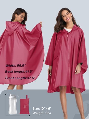 Adult Rain Poncho Waterproof Hooded Zipper Raincoat with Pockets