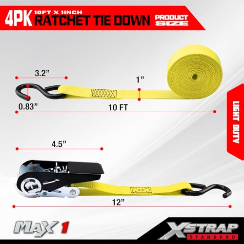 4 PK Ratchet Tie Down Straps (4 Count)