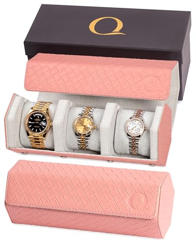 Ladies Leather Watch Roll Travel Case for 3 Watches