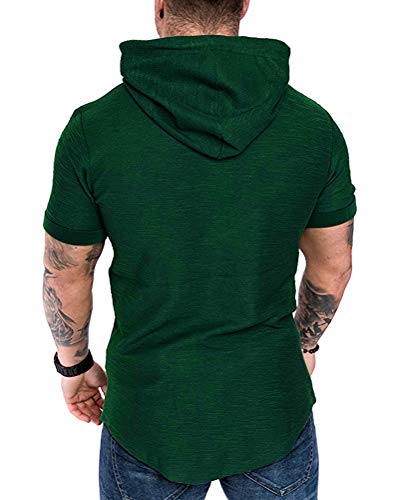 Mens Fashion Hoodies Sport Pullover Solid Color Shirt Workout Lightweight Tops Dark Green Large