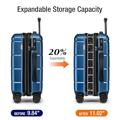 Carry On Luggage 22x14x9 Airline Approved Expandable Hardshell 20 Inch Luggage with TSA Lock Carry On Suitcase with Wheels Small Travel Rolling Luggage with Cup Holder for Women Men Lt Blue