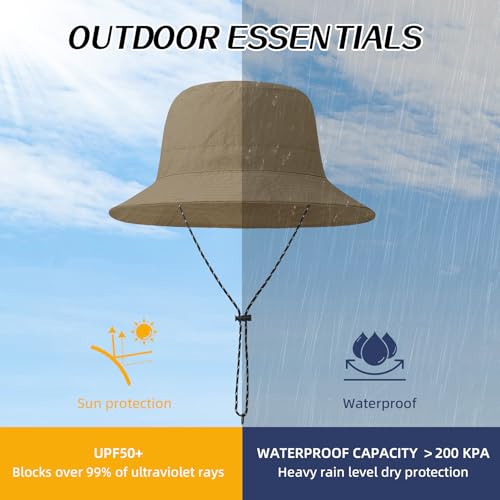 Waterproof Bucket Hats for Woman UPF 50+ Sun Hat Khaki