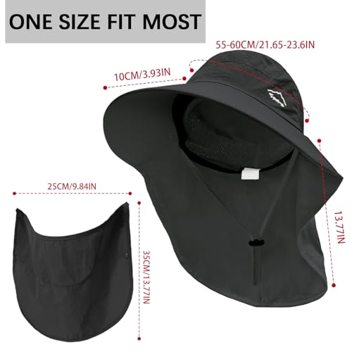 Sun Hat for Men Women with Neck Flap& Removable Face Cover Wide Brim