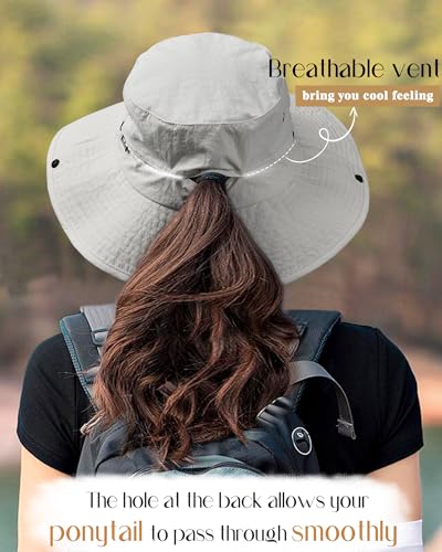 Sun Hats for Women Ponytail Wide Brim Summer Packable Cowboy Hat