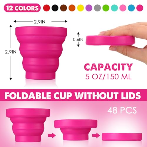48 Pcs Silicone Collapsible Cup Without Lids Travel Portable Foldable Cup Colorful Reusable Collapsible Shot Cup Expandable Drinking Cup for Kids Traveling Outdoor Hiking (48 Count)