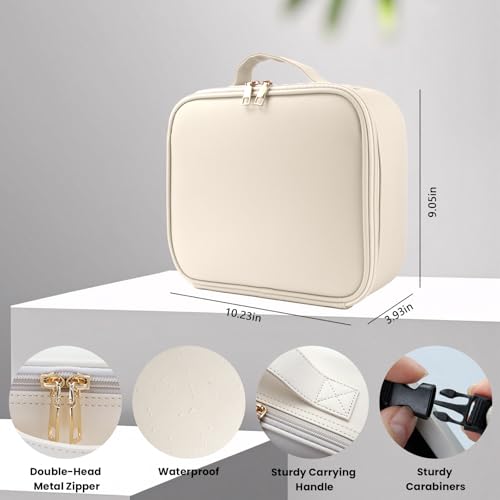 Travel Makeup Bag with LED Mirror and Light Makeup Travel Bag Organizer Portable Cosmetic Brush Organizer Bag with Adjustable Dividers for Cosmetics Makeup Brushes Toiletry