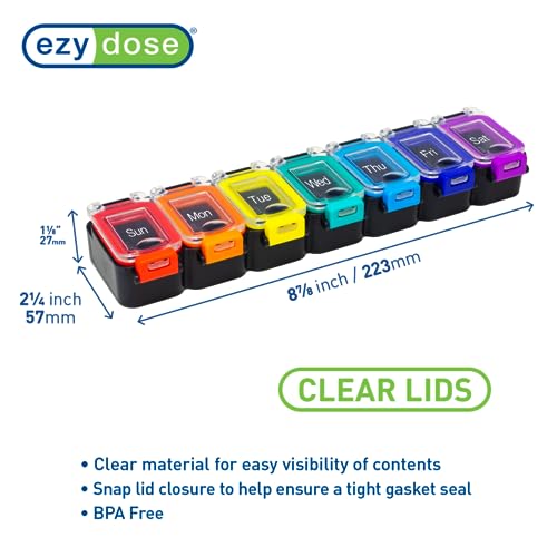 Weekly (7-Day) Pill Organizer, Medicine Planner, Rainbow/Black