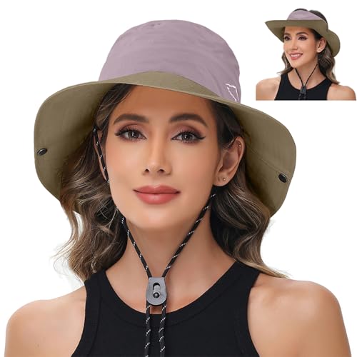 Sun Hats for Women Bucket Hat UV Protection Fishing Hat Wide Brim Safari Hats 2 in 1 Zip