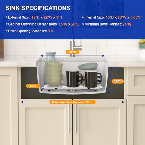 22 Inch Undermount Wet Bar Sink Single Bowl Modern Kitchen Sink White Granite Composite Deep Prep Small Sinks 22"×17"×9"