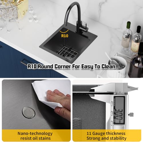 13x15In Black Stainless Steel Kitchen And Bar Sink
