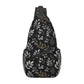 Sling Bag Boho Black Leaf Pattern Hiking Daypack Crossbody Shoulder Backpack Travel Chest Pack for Men Women