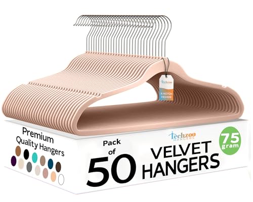 50 Pack New Premium Quality Velvet Hangers Ultra Thin Non Slip Adult Felt Space Saving Hangers for Closet Heavy Duty Coat Pants Jackets Dress Hangers 360° Swivel Hook Hold Upto 10lbs Rose Gold (50 Count)