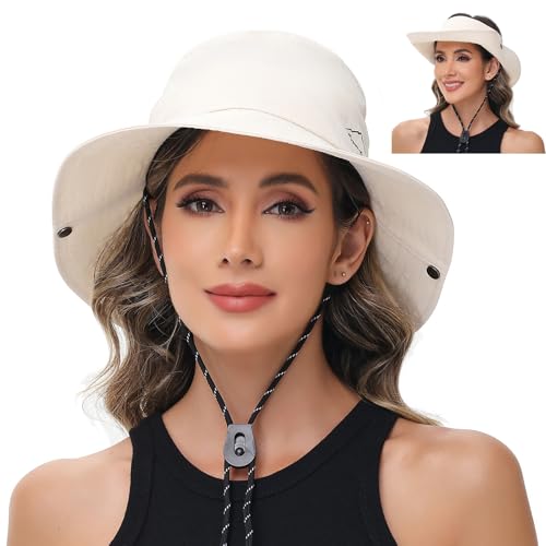 Sun Hats for Women Bucket Hat UV Protection Fishing Hat Wide Brim Safari Hats 2 in 1 Zip