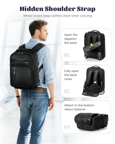 Rolling Laptop Backpack with Wheels Carry On Laptop Bag
