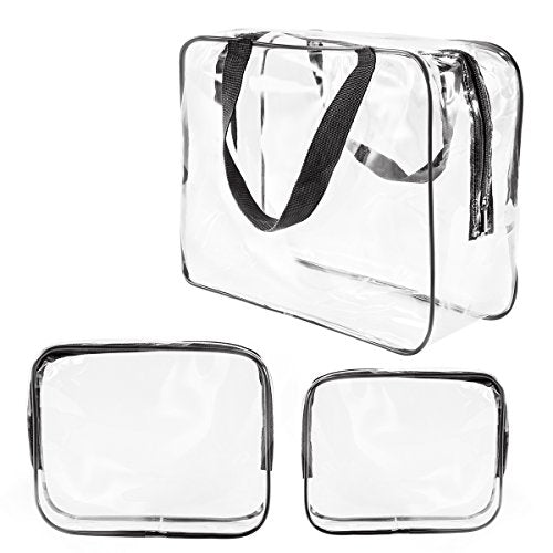 3Pcs Crystal Clear PVC Travel Toiletry Bag Kit for Women Men