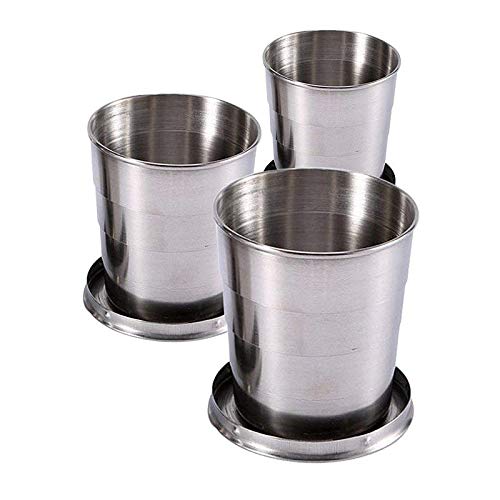 3 Pcs Stainless Steel Collapsible Cups for Traveling with Keychains (3 Count)