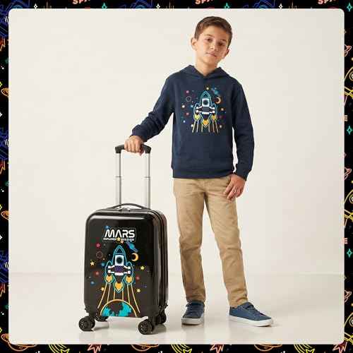 Kids Luggage Set Carry On Rolling Suitcase with U shaped Pillow Toddler Suitcase for Boys Travel Set Rocket Hardside Luggage with Spinner Wheels Airline Approved