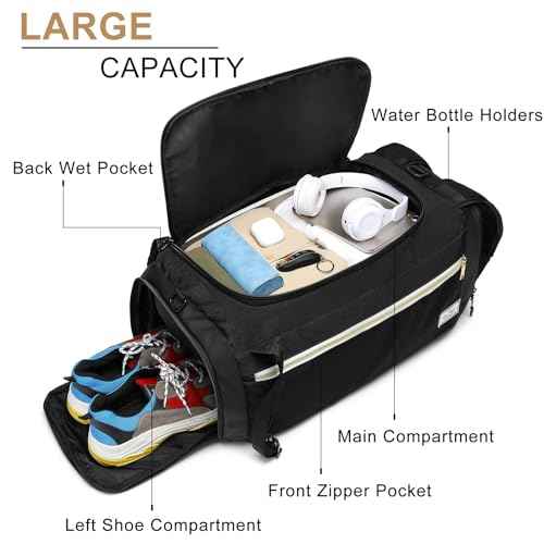 Gym Bags for Men with Shoes Compartment & Wet Pocket 4 Way Large Sports Duffle Bag Backpack Weekender Overnight Bag for Travel