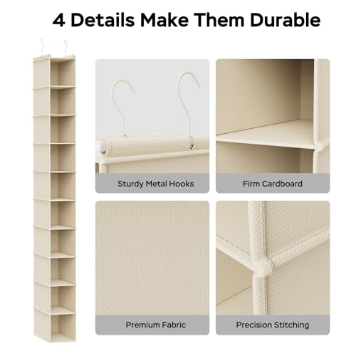 10 Shelf Hanging Shoe Shelf Organizer for Closet Beige