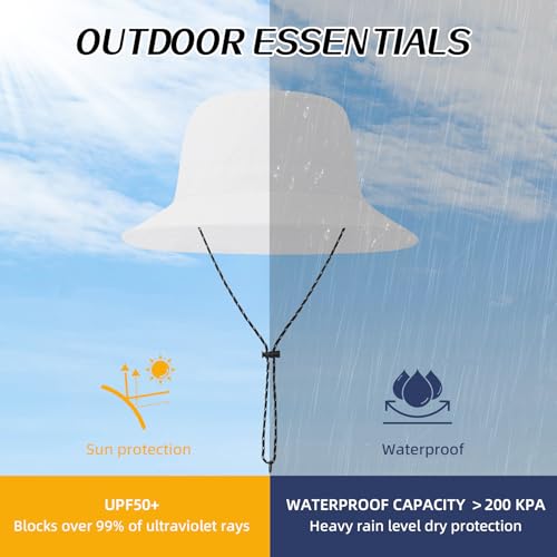 Waterproof Bucket Hats for Woman UPF 50+ Sun Hat White